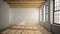 Empty loft room with wooden ceiling 3D rendering