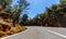 Empty long mountain road to the horizon on a sunny summer day at bright sunset