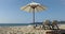 Empty loungers on exotic beach