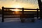 Empty lovers bench on a cold snowy morning