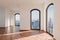 empty luxurious loft apartment with floor-to-ceiling windows and panoramic view modern minimalistic interior design bright