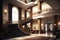 empty luxury hotel reception, with view of the grand staircase and lobby