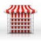 Empty market stall. Kiosk with striped awning vector template