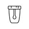 Empty medical test jar. Linear icon of universal container with spatula for sampling biomaterial. Black pictogram of laboratory