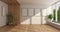 Empty minimalist living room with large window