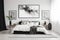 Empty Minimalist Nordic Bedroom with Black and White Artwork, AI Generative