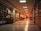 Empty modern hospital corridor, clinic hallway interior background with white chairs for patients waiting for doctor visit. Contem