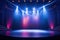 Empty modern stage with bright background for performance, stage lighting with spotlights for theater performance