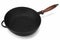 Empty Modern Vintage Cast Iron Pan With Wooden Handle Isolated