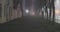 Empty mysterious foggy city street at night