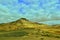 Empty mysterious mountainous landscape from the center of the Canary Island Spanish Fuerteventura with a cloudy sky