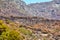 Empty nature scene of on adventure hiking trail to explore with copy space. Dry brown mountain landscape in Cape Town