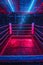 Empty neon-lit boxing ring with a surreal cosmic starfield background.