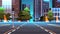 empty night street road with crossroad and traffic lights city buildings skyline modern architecture cityscape