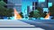 empty night street road with crosswalk city buildings skyline modern architecture cityscape background horizontal