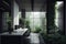 empty office surrounded by lush greenery, symbolizing renewal and growth