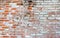 Empty old brick wall texture background with copy space. Peeling plaster texture. Vintage brick wall background. Abstract for web