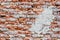 Empty Old Brick Wall Texture. Painted Distressed Wall Surface. Grungy Wide Brickwall. Grunge Red Stonewall Background.