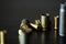 Empty old bullet cartridges on a dark background