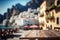 Empty old wooden table with Atrani town at famous amalfi coast