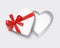 Empty open heart shaped white gift box with red ribbon. Vector illustration.