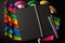 empty open notepad, copyspace, mexican vibrant, black background, Cinco de Mayo AI generation