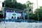 An empty open performance stage ready for Christmas function, at Park street, Allen Park, Kolkata.