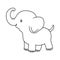 Empty outline of a cute childish cartoon baby elephant. Isolated contour for coloring books