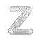 Empty outline of the letter Z for coloring with paints, pencils, or markers. Isolated on a white background