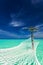 Empty over-water hammock in the tropical lagoon in Maldives