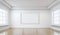 Empty painting frame on a white wall in modern minimal interior, visual art mockup. Generative AI illustration