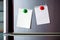 Empty paper sheet on refrigerator door with magnetic clip paper note for add text message