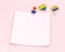 Empty paper square with copy space for your text pinned with rainbow colored pin and gay pride flag and heart. Isolated on pastel