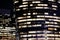 Empty Paris business district Glass office skyscrapers at night illuminated windows