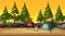 Empty park scene at sunset time with tent camping