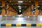 Empty Parking garage underground interior with bokeh of light. Lot car parking