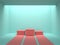 Empty pastel pink winners podium in green color room with light from ceiling. 3D rendering.