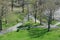 Empty Paths and a Green Lawn at Astoria Park during the Spring in Astoria Queens New York