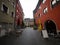 Empty pedestrian streets cobblestone road traditional austrian village old town center Bludenz Vorarlberg Austria