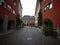 Empty pedestrian streets cobblestone road traditional austrian village old town center Bludenz Vorarlberg Austria