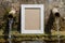 Empty Picture Frame Near Old Weathered Water Fountain
