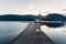 Empty Pier on a Mountain Lake on a Clear Summer Evening