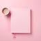 empty pink diary with coffee cup 1