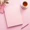 empty pink diary with coffee cup 2