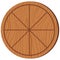Empty pizza cutting board with sections wooden texture and serving round shape kitchen equipment.