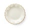 Empty plate with golden pattern edge, White round plate features a beautiful gold rim with floral pattern, View from above