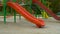 Empty playground in the park. Children`s slides