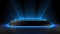 Empty podium illuminated with blue spotlights. Realistic vector illustration. Generative AI