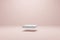 Empty podium or pedestal display on light pink. Front view minimal concept. Empty shelf product standing background. 3D render
