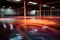 empty polished epoxy abstract orange stained floor in warehouse, Generative Ai